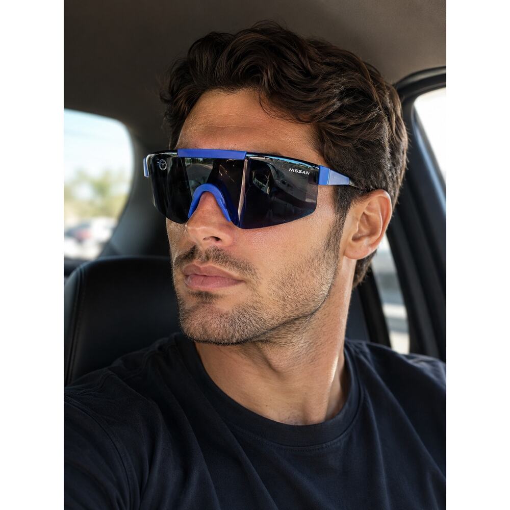 Nissan Promo Blue Shield Sunglasses Mirrored Wrap Sport Racing New